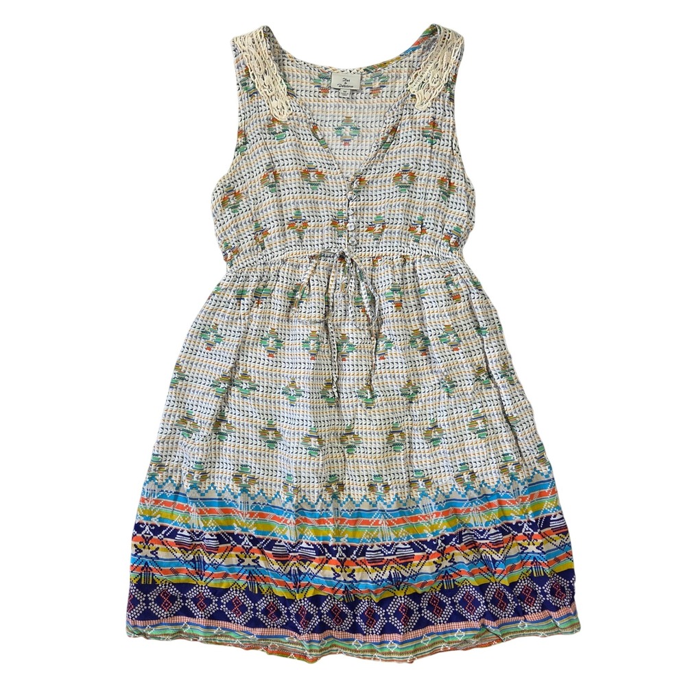 2Hot & Delicious Womens Boho Tribal Geometric Print Crochet Lace Dress Medium